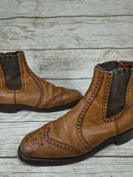 Tan Leather Brogue Chelsea Slip On Ankle Boots - Men’s Size 10 main image 4